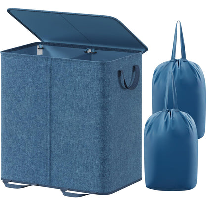 Lifewit Double Laundry Hamper with Lid, Removable Laundry Bags, Beige