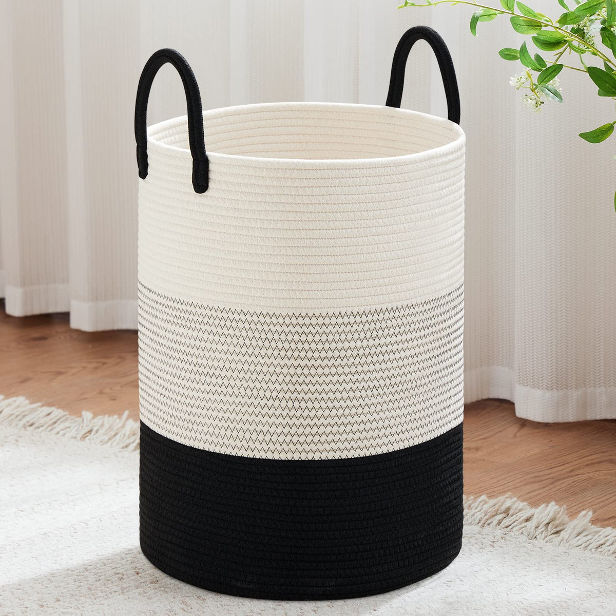 VIPOSCO 72L Tall Woven Laundry Basket Hamper, White