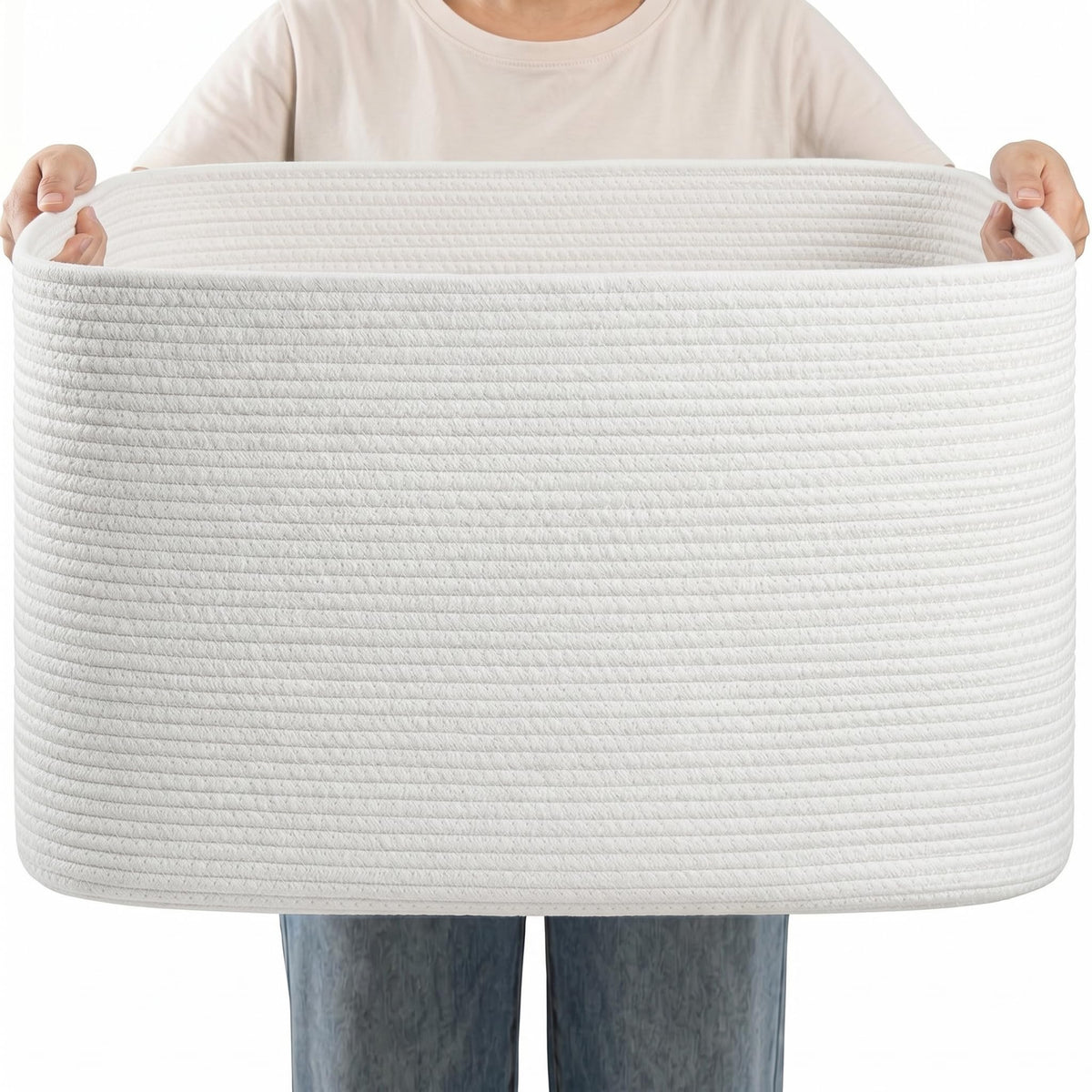 75L Blanket Basket Laundry Basket Hamper Brown/White,22"x17"x12"
