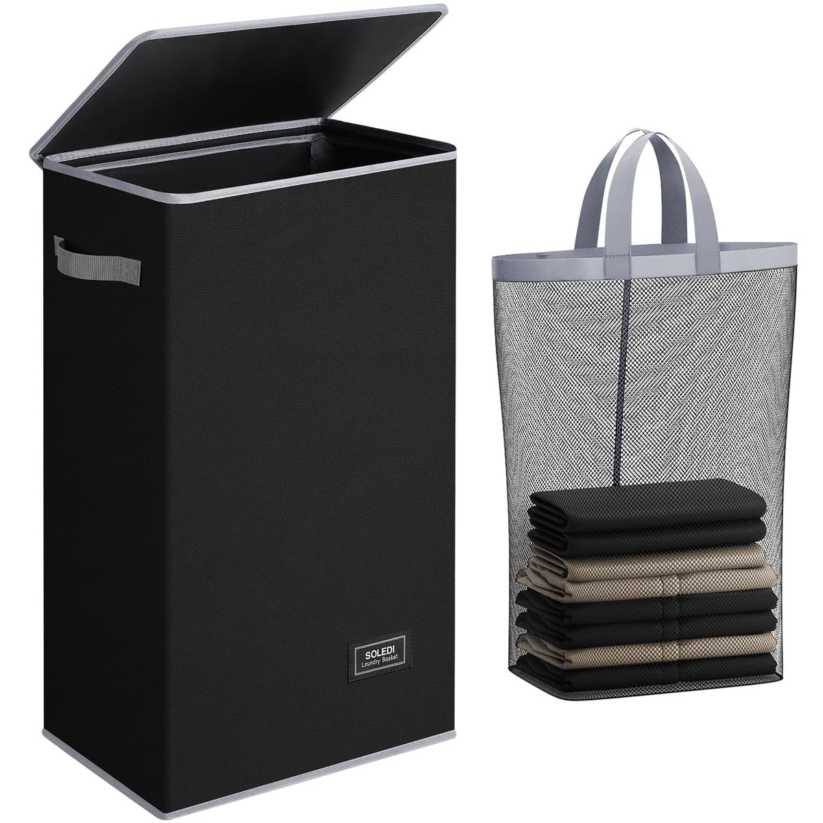 SOLEDI 100L Laundry Hamper with Lid, Large Collapsible Laundry Basket