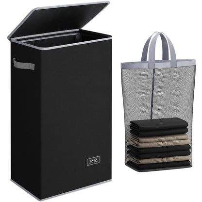 SOLEDI 100L Laundry Hamper with Lid, Large Collapsible Laundry Basket