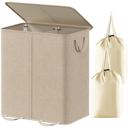 Lifewit Double Laundry Hamper with Lid, Removable Laundry Bags, Black