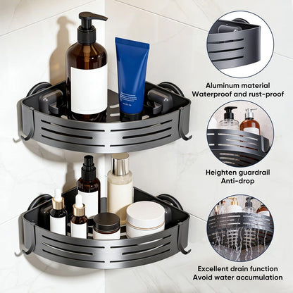 Veinvifiy 2 Tiers Corner Shower Caddy with Suction Cup 2 Pack Corner Shower Shelves Aluminum Upgraded Shower Organizer Removable Bathroom Storage Rack Kitchen Wall Mounted Bathroom Caddies Grey
