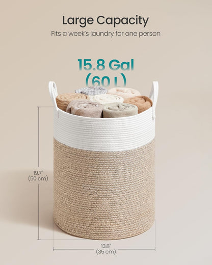SONGMICS Laundry Hamper, Cotton Rope Basket with Handles, 15.8 Gallons