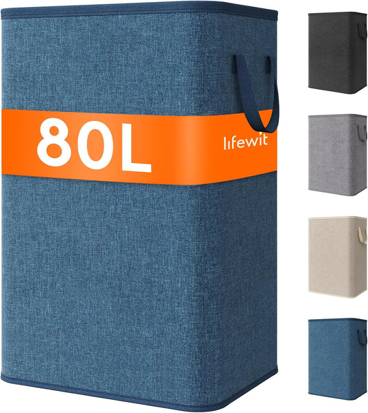Lifewit 80L Large Laundry Basket with Handles, Dark Blue