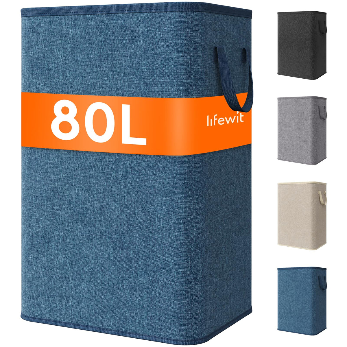 Lifewit 80L Large Laundry Basket with Handles, Dark Blue