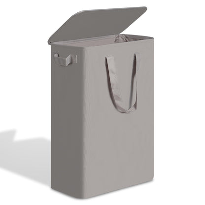efluky Slim Laundry Basket, Narrow Laundry Hamper with Handles, Collapsible Dirty Clothes Hamper, Tall Laundry Bin for Laundry Room, Dorm and Bedroom, 12.7 Gallons(48L) Beige