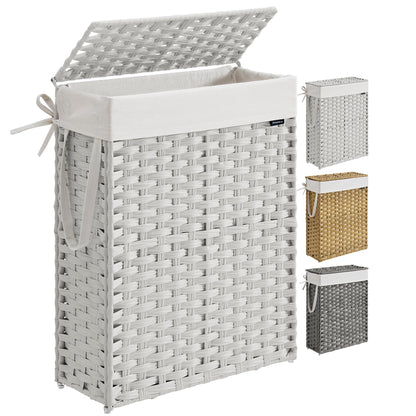 SONGMICS Laundry Hamper with Lid, 17.2 Gallon (65 L) Synthetic Rattan Clothes Laundry Basket with Lid and Handles, Foldable, Removable Liner, Goose Yellow ULCB165N01