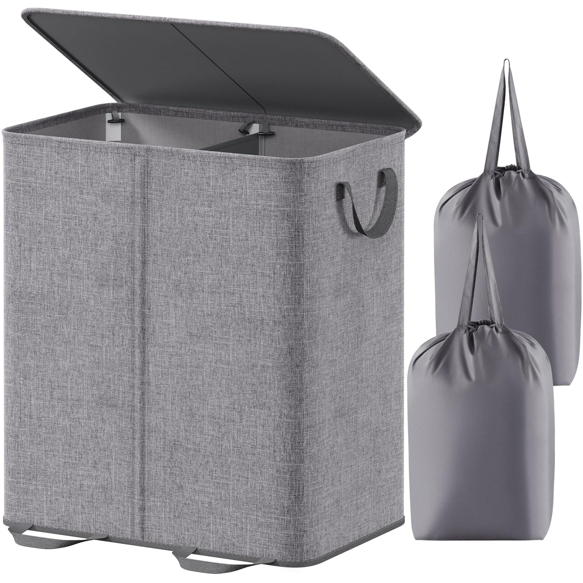 Lifewit Double Laundry Hamper with Lid, Removable Laundry Bags, Beige