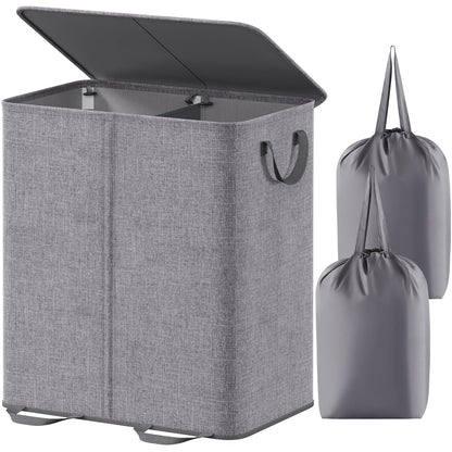 Lifewit Double Laundry Hamper with Lid, Removable Laundry Bags, Black
