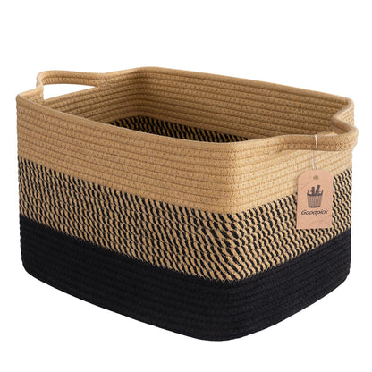 Goodpick Woven Storage Basket for Shelves, 13" x 10" x 9", Black Jute