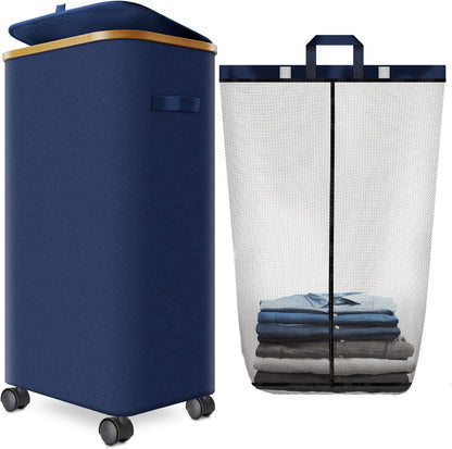 Laundry Hamper with Wheels, 75L Rolling Laundry Basket with Lid
