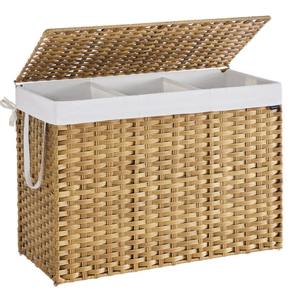 SONGMICS Laundry Hamper with Lid, 17.2 Gallon (65 L) Synthetic Rattan Clothes Laundry Basket with Lid and Handles, Foldable, Removable Liner, Goose Yellow ULCB165N01