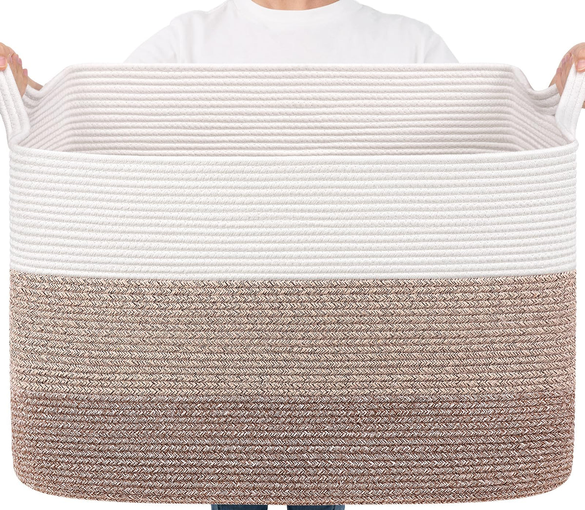 Goodpick Large Woven Rope Blanket Basket, Rectangle, Black, 75L