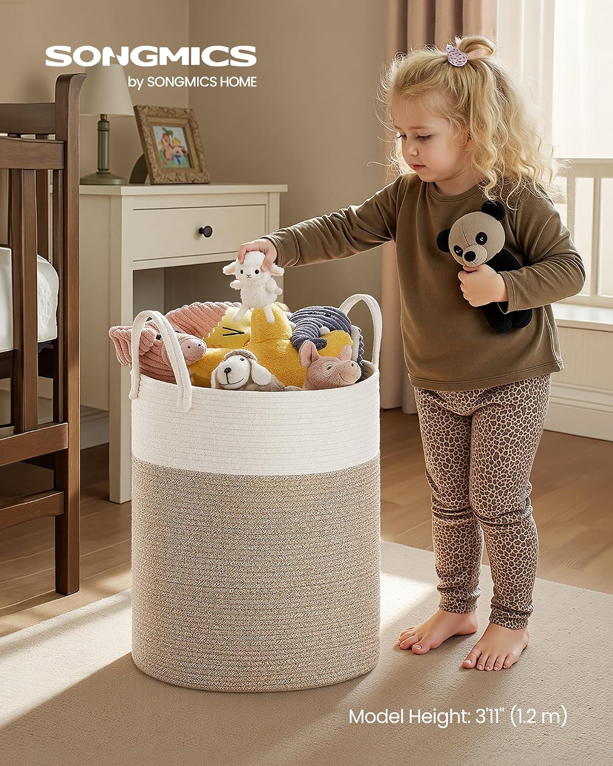 SONGMICS Laundry Hamper, Cotton Rope Basket with Handles, 15.8 Gallons