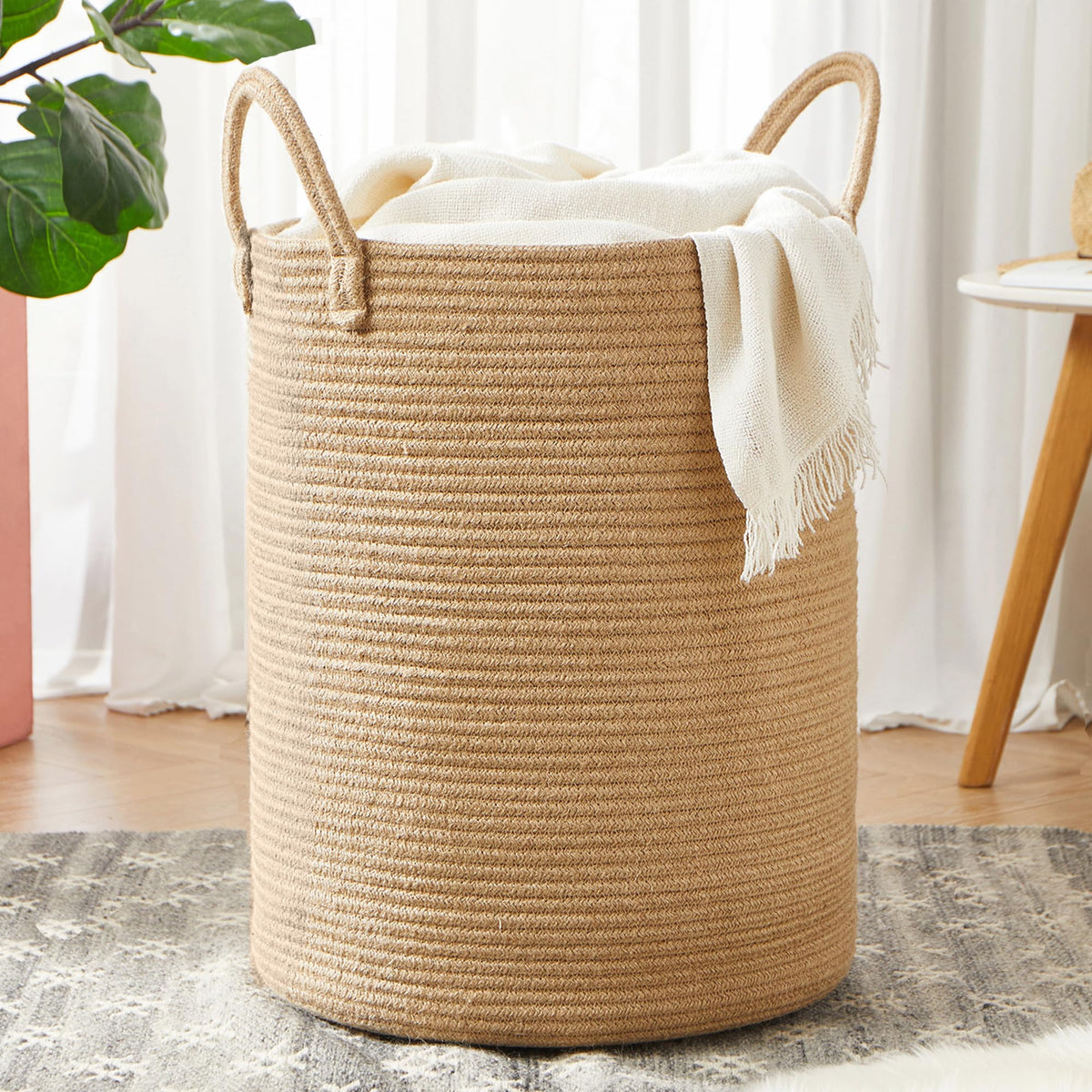 60L Black Laundry Basket Hamper Woven Rope Clothes hamper