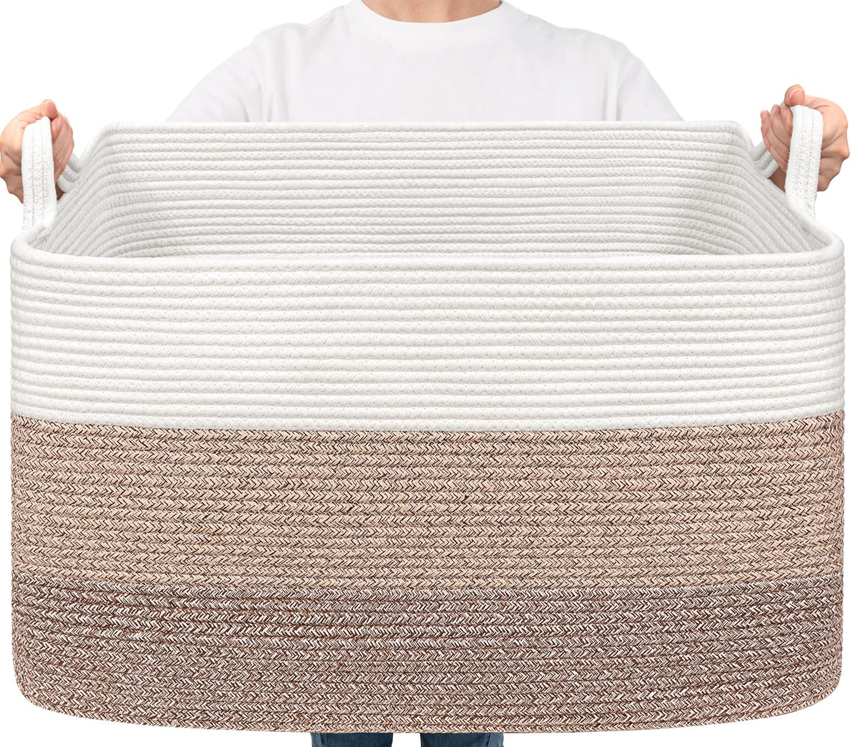 Goodpick Large Woven Rope Blanket Basket, Rectangle, Black, 75L