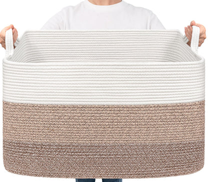 Goodpick Large Woven Rope Blanket Basket, Rectangle, Black, 75L
