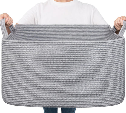 Goodpick Large Woven Rope Blanket Basket, Rectangle, Black, 75L