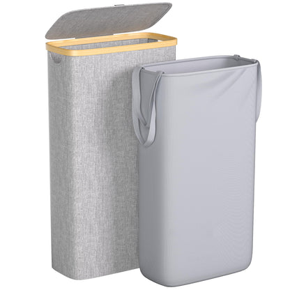 Foluck 100L Laundry Hamper with Lid Removable Bag and Bamboo Handles