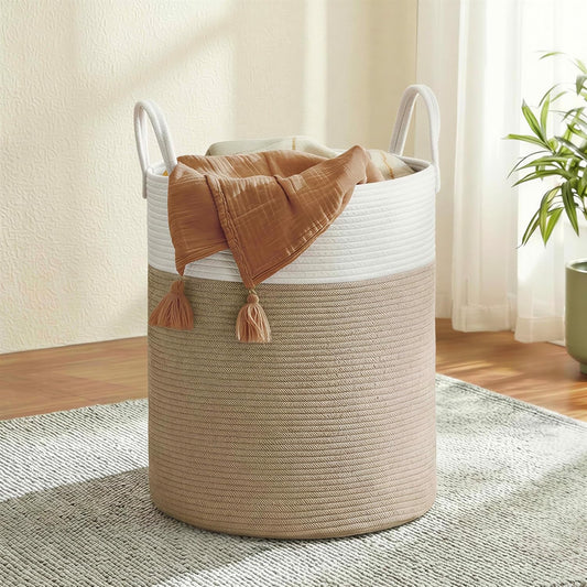 SONGMICS Laundry Hamper, Cotton Rope Basket with Handles, 15.8 Gallons