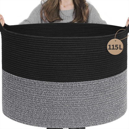 INDRESSME XXXLarge Woven Rope Blanket Basket Living Room Brown, 90L