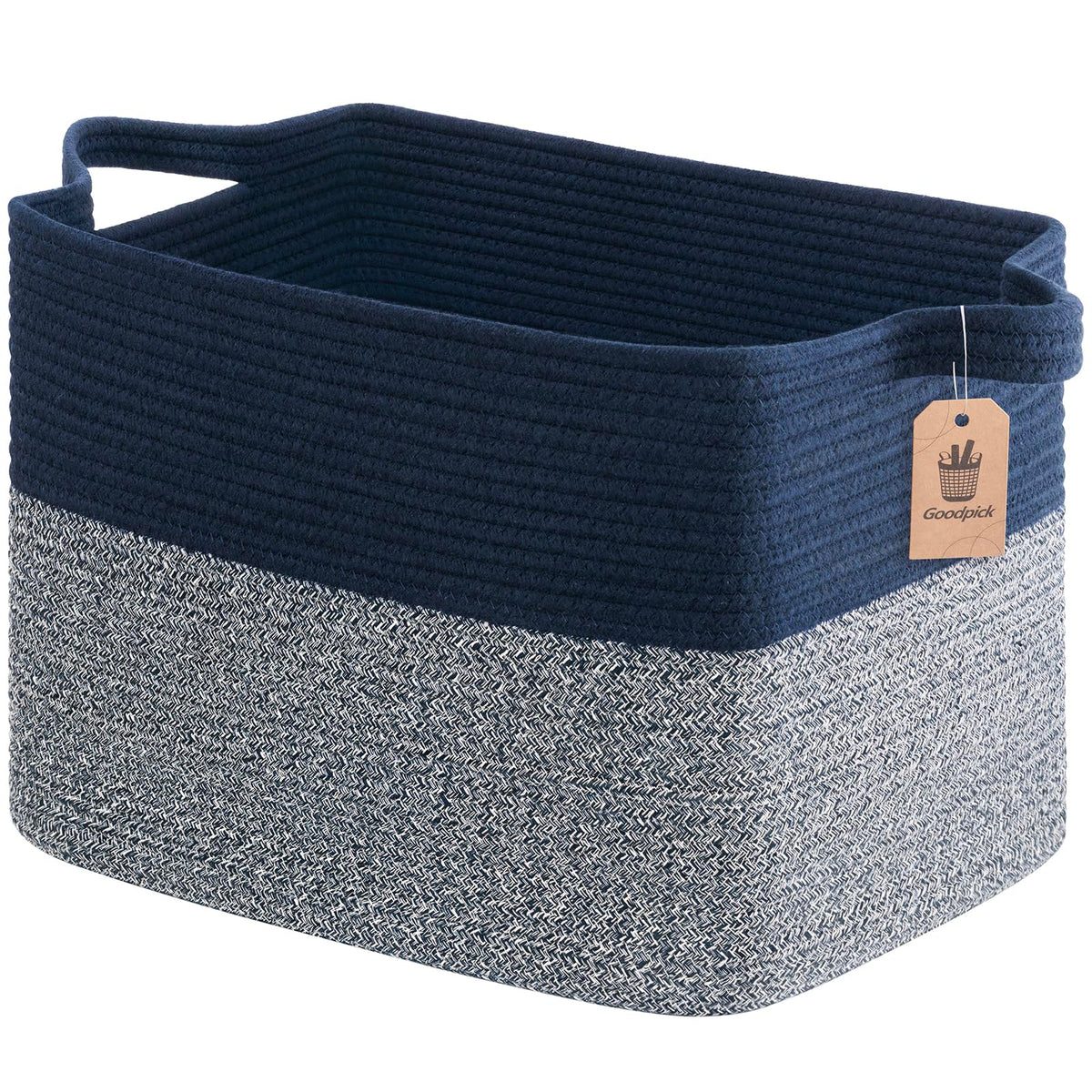 Goodpick Woven Storage Basket for Shelves, 13" x 10" x 9", Black Jute