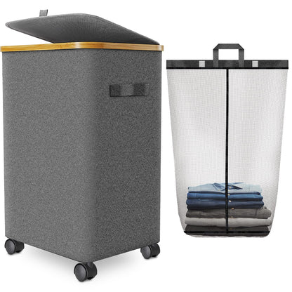 Laundry Hamper with Wheels, 75L Rolling Laundry Basket with Lid