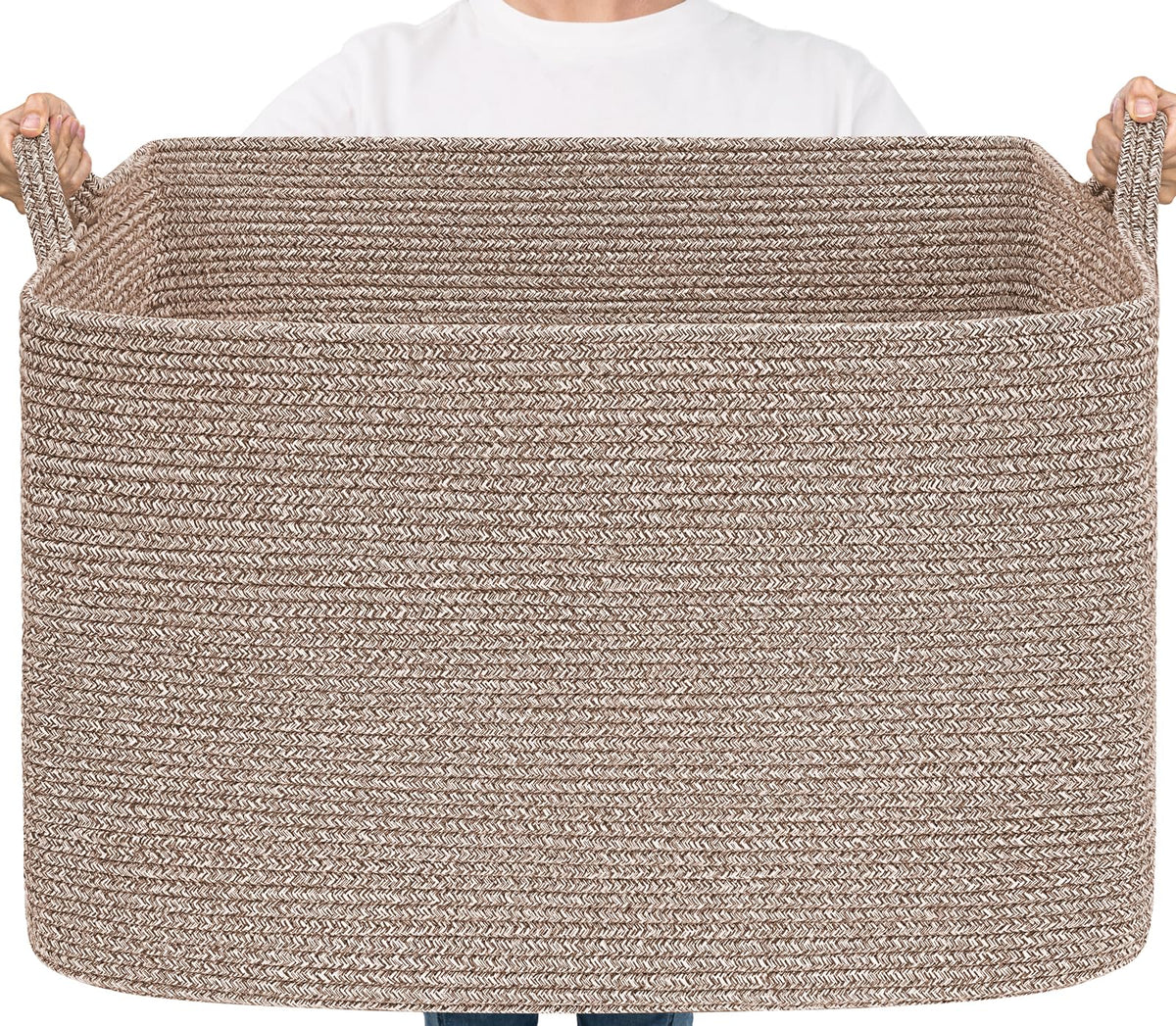 Goodpick Large Woven Rope Blanket Basket, Rectangle, Black, 75L