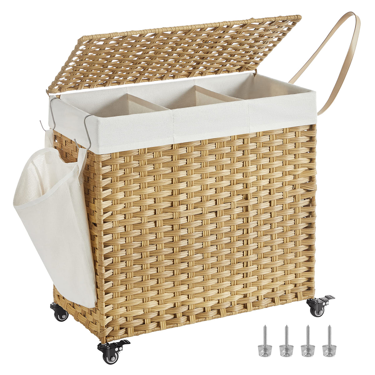 SONGMICS Rolling Laundry Hamper with Lid, 140 L Synthetic Rattan