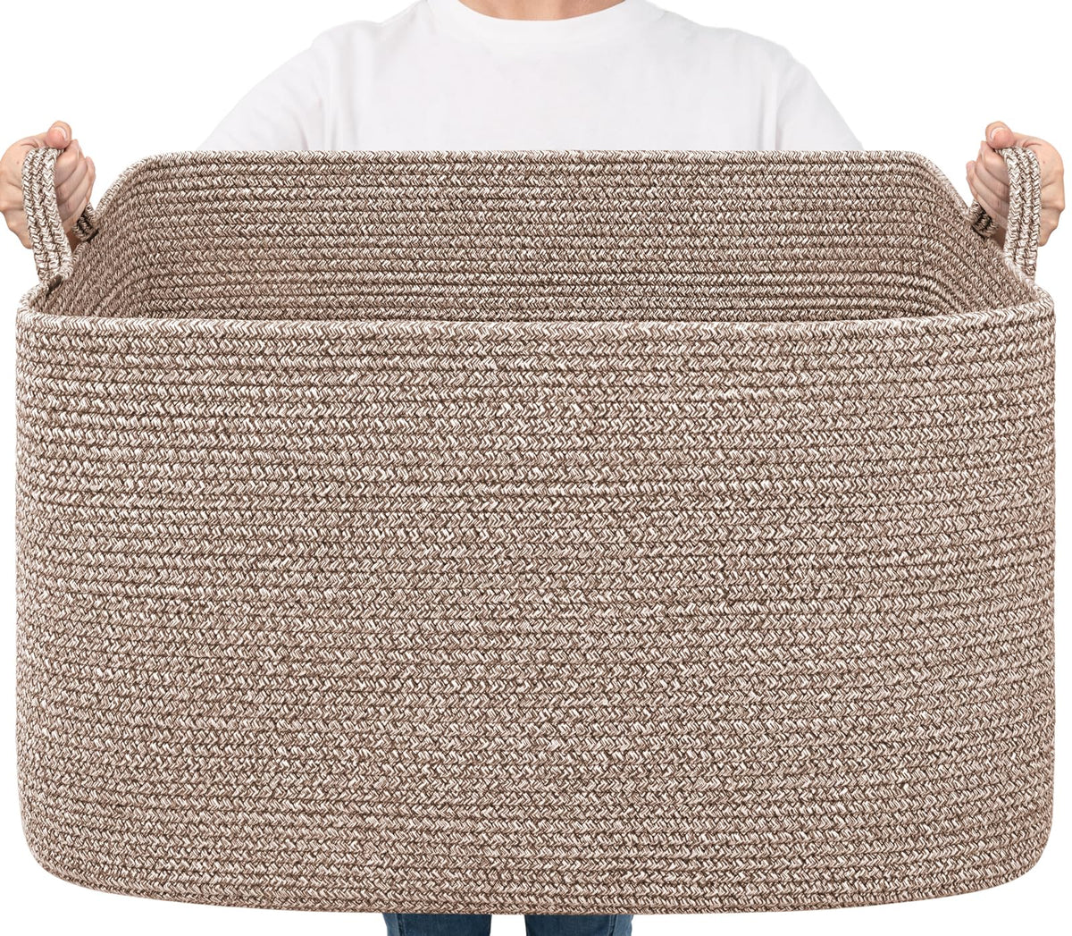 Goodpick Large Woven Rope Blanket Basket, Rectangle, Black, 75L