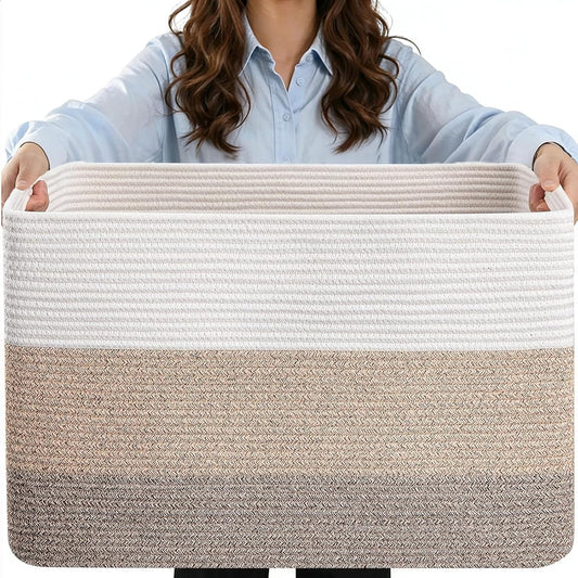 75L Blanket Basket Laundry Basket Hamper Brown/White,22"x17"x12"